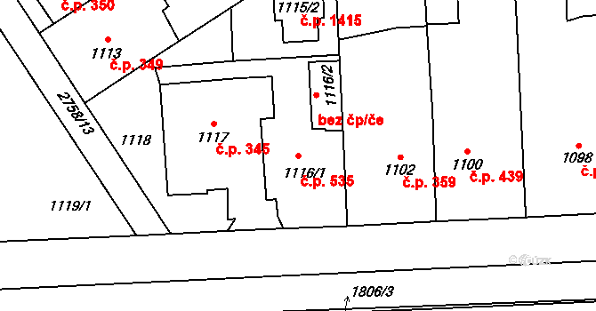 Kylešovice 535, Opava na parcele st. 1116/1 v KÚ Kylešovice, Katastrální mapa