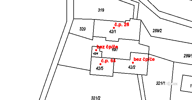 Vacov 46155091 na parcele st. 42/4 v KÚ Benešova Hora, Katastrální mapa