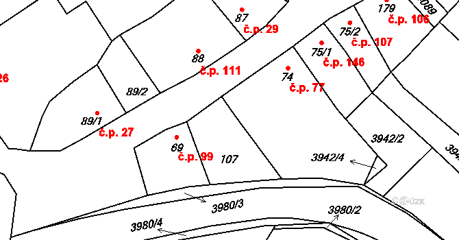 Kudlovice 77 na parcele st. 74 v KÚ Kudlovice, Katastrální mapa