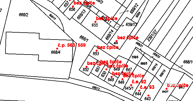 Hrušky 47089091 na parcele st. 653 v KÚ Hrušky, Katastrální mapa