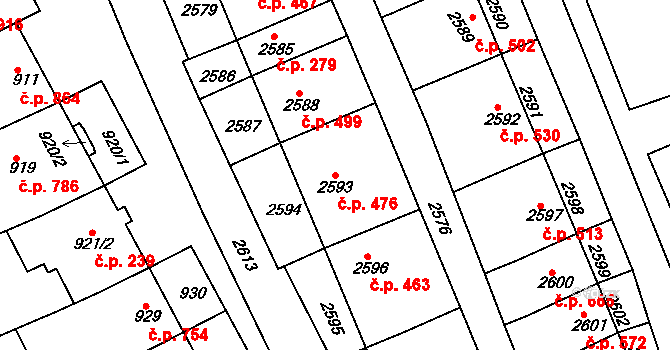 Nivnice 476 na parcele st. 2593 v KÚ Nivnice, Katastrální mapa