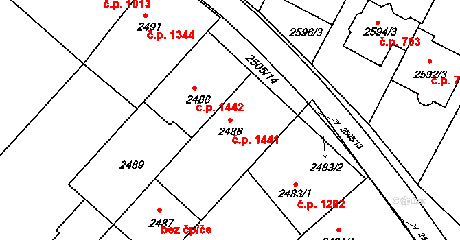 Kunovice 1441 na parcele st. 2486 v KÚ Kunovice u Uherského Hradiště, Katastrální mapa