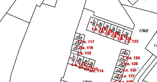 Braňany 116 na parcele st. 232 v KÚ Braňany, Katastrální mapa