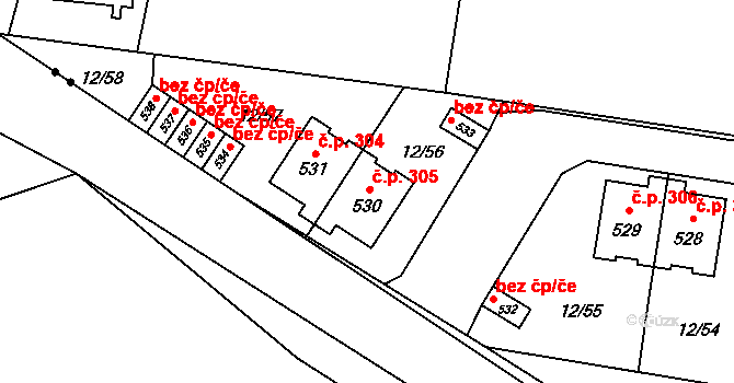 Břilice 305, Třeboň na parcele st. 530 v KÚ Břilice, Katastrální mapa