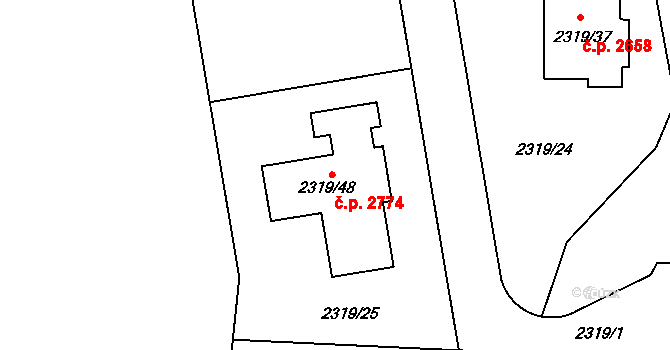 Stodůlky 2774, Praha na parcele st. 2319/48 v KÚ Stodůlky, Katastrální mapa