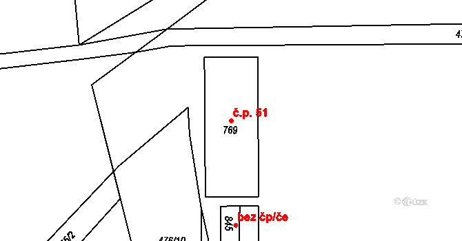 Prachovice 51 na parcele st. 769 v KÚ Prachovice, Katastrální mapa