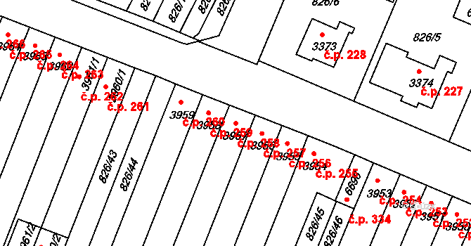 Václavské Předměstí 258, Písek na parcele st. 3957 v KÚ Písek, Katastrální mapa