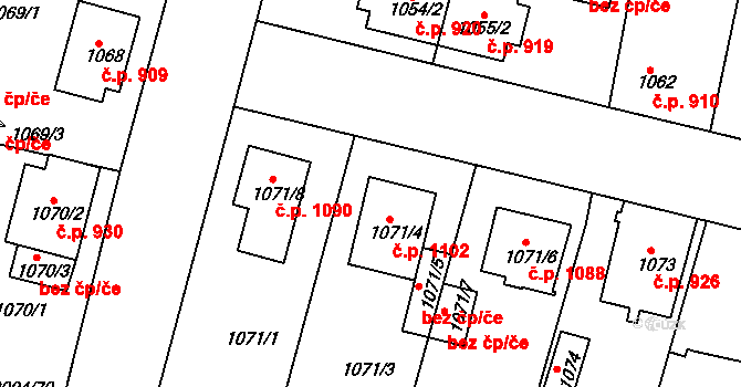 Nýřany 1102 na parcele st. 1071/4 v KÚ Nýřany, Katastrální mapa