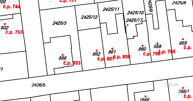 Choceň 807 na parcele st. 862 v KÚ Choceň, Katastrální mapa