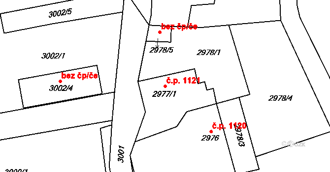 Český Těšín 1121 na parcele st. 2977/1 v KÚ Český Těšín, Katastrální mapa