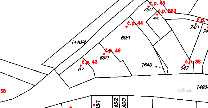 Kostelec nad Labem 49 na parcele st. 68/1 v KÚ Kostelec nad Labem, Katastrální mapa