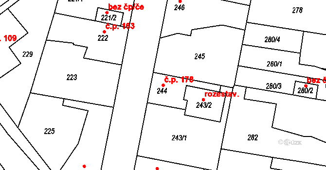 Jinočany 178 na parcele st. 244 v KÚ Jinočany, Katastrální mapa