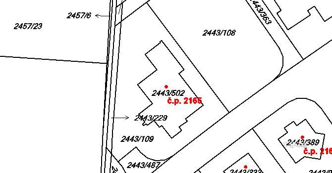 Roztoky 2165 na parcele st. 2443/502 v KÚ Roztoky u Prahy, Katastrální mapa
