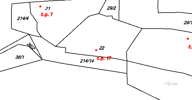 Hartvíkov 17, Dolní Hořice na parcele st. 22 v KÚ Hartvíkov, Katastrální mapa