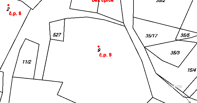 Lešišov 9, Mokrosuky na parcele st. 9 v KÚ Lešišov, Katastrální mapa