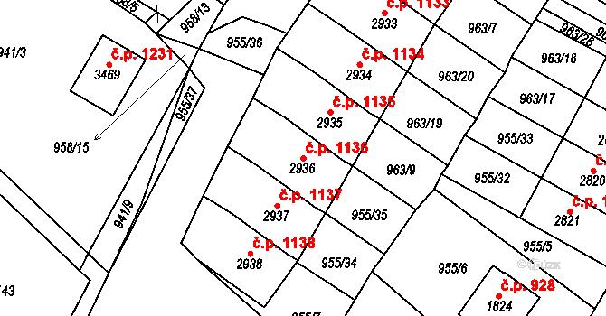 Sušice II 1136, Sušice na parcele st. 2936 v KÚ Sušice nad Otavou, Katastrální mapa