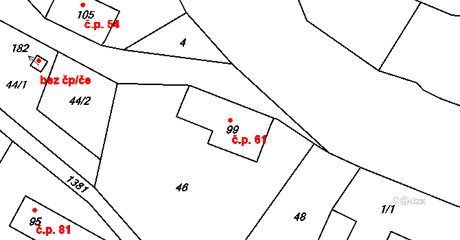 Suchý Důl 61 na parcele st. 99 v KÚ Suchý Důl, Katastrální mapa