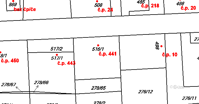 Horní Jelení 441 na parcele st. 516/1 v KÚ Horní Jelení, Katastrální mapa