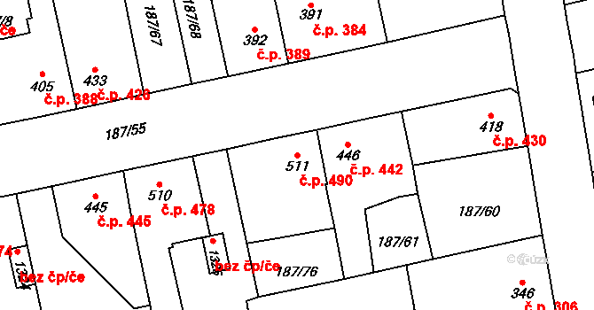 Svítkov 490, Pardubice na parcele st. 511 v KÚ Svítkov, Katastrální mapa