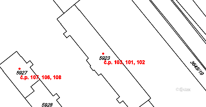 Polabiny 101,102,103, Pardubice na parcele st. 5923 v KÚ Pardubice, Katastrální mapa