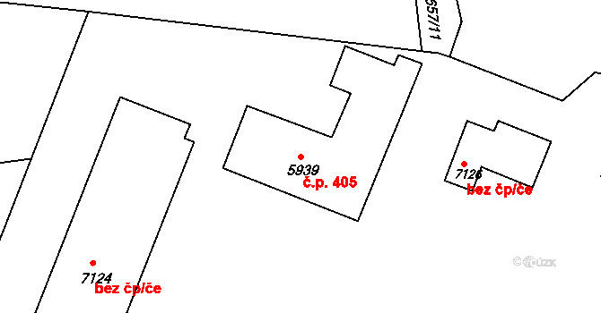 Polabiny 405, Pardubice na parcele st. 5939 v KÚ Pardubice, Katastrální mapa