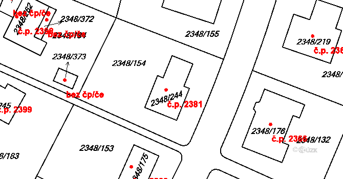 Pelhřimov 2381 na parcele st. 2348/244 v KÚ Pelhřimov, Katastrální mapa