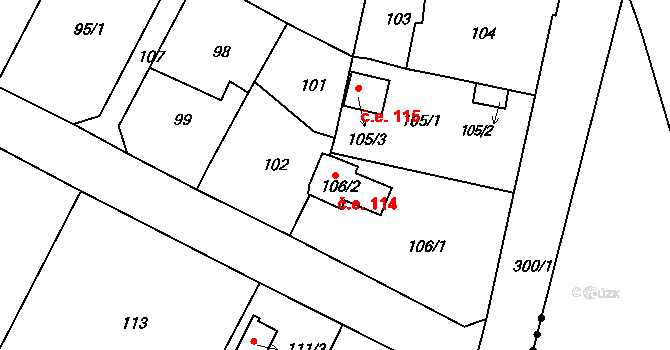 Hrbovice 114, Chlumec na parcele st. 106/2 v KÚ Hrbovice, Katastrální mapa