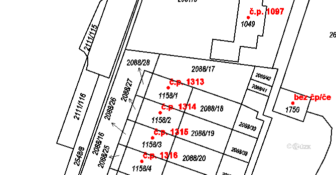 Polná 1313 na parcele st. 1158/1 v KÚ Polná, Katastrální mapa