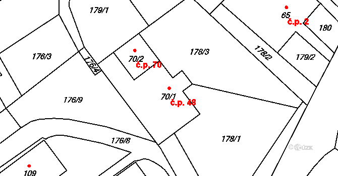 Heřmanice u Oder 48 na parcele st. 70/1 v KÚ Heřmanice u Oder, Katastrální mapa