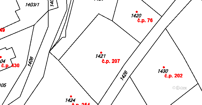 Hodslavice 207 na parcele st. 1421 v KÚ Hodslavice, Katastrální mapa
