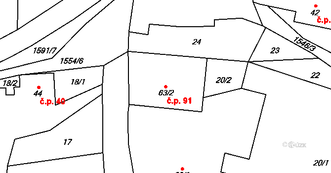Líšnice 91, Sepekov na parcele st. 63/2 v KÚ Líšnice u Sepekova, Katastrální mapa