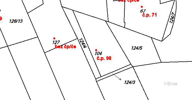 Petrovice 98 na parcele st. 104 v KÚ Petrovice u Rakovníka, Katastrální mapa