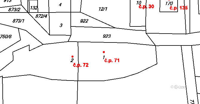 Světlický Dvůr 71, Humpolec na parcele st. 1 v KÚ Světlice, Katastrální mapa