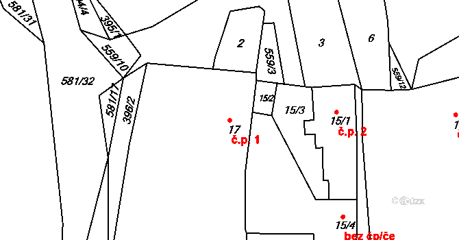 Cholunná 1, Žirovnice na parcele st. 17 v KÚ Cholunná, Katastrální mapa