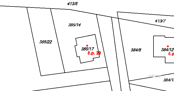 Týn 29, Lomnice na parcele st. 385/17 v KÚ Týn u Lomnice, Katastrální mapa