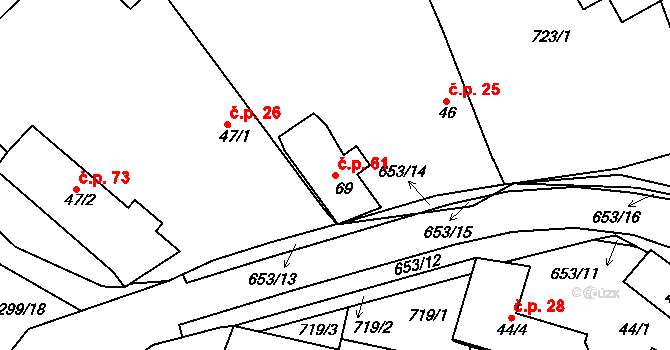 Líšťany 61 na parcele st. 69 v KÚ Líšťany, Katastrální mapa
