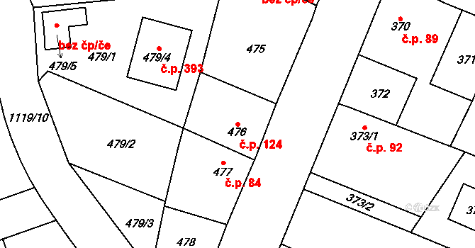 Senec 124, Zruč-Senec na parcele st. 476 v KÚ Senec u Plzně, Katastrální mapa