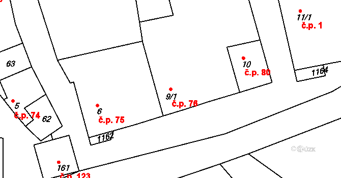 Černochov 76, Peruc na parcele st. 9/1 v KÚ Černochov, Katastrální mapa