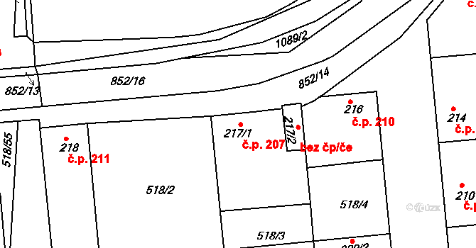 Líšťany 207 na parcele st. 217/1 v KÚ Líšťany u Cítolib, Katastrální mapa