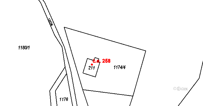 Tisá 258 na parcele st. 211 v KÚ Ostrov u Tisé, Katastrální mapa