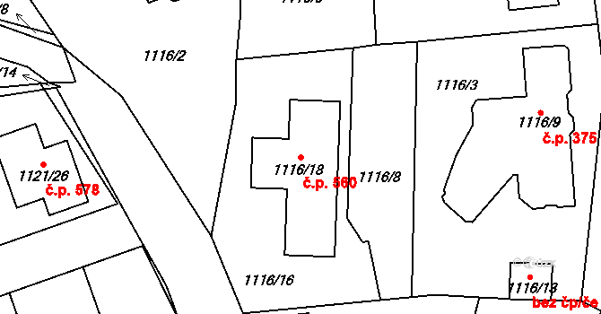 Senec 560, Zruč-Senec na parcele st. 1116/18 v KÚ Senec u Plzně, Katastrální mapa