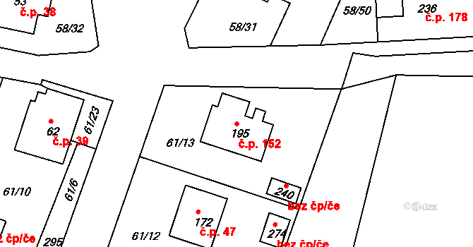 Suchá 152, Havlíčkův Brod na parcele st. 195 v KÚ Suchá u Havlíčkova Brodu, Katastrální mapa
