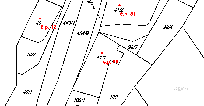 Křešov 59, Snědovice na parcele st. 41/1 v KÚ Křešov, Katastrální mapa