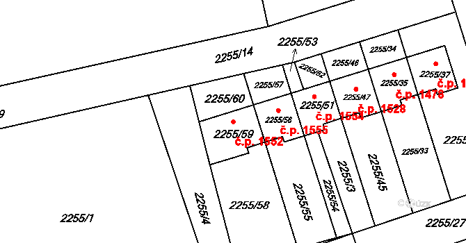 Kylešovice 1552, Opava na parcele st. 2255/59 v KÚ Kylešovice, Katastrální mapa