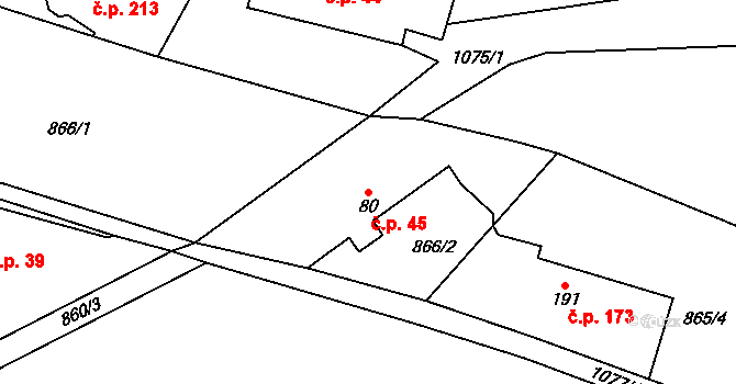 Horní Kostelec 45, Červený Kostelec na parcele st. 80 v KÚ Horní Kostelec, Katastrální mapa