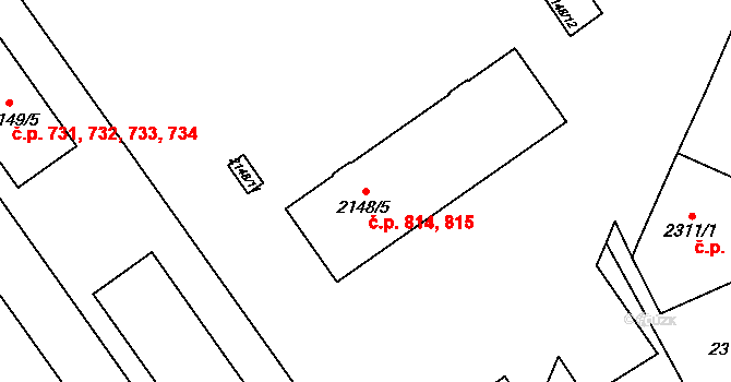Dobruška 814,815 na parcele st. 2148/5 v KÚ Dobruška, Katastrální mapa