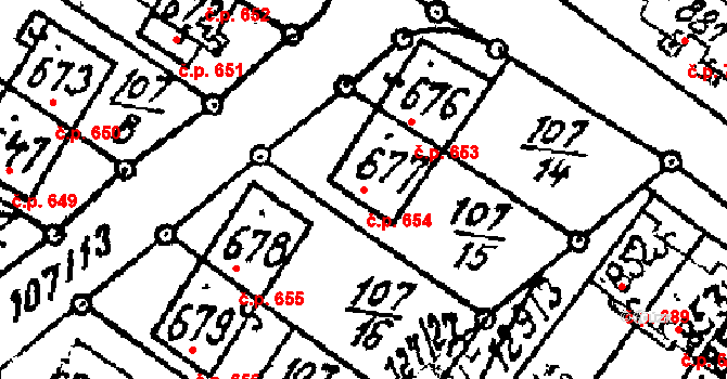Kostice 654 na parcele st. 677 v KÚ Kostice, Katastrální mapa