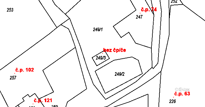 Bystřice nad Pernštejnem 99486091 na parcele st. 249/3 v KÚ Domanín u Bystřice nad Pernštejnem, Katastrální mapa
