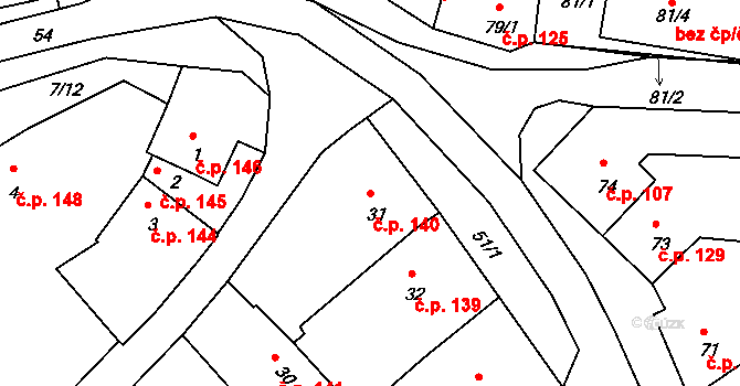 Postoupky 140, Kroměříž na parcele st. 31 v KÚ Miňůvky, Katastrální mapa