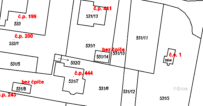 Hodonice 106505092 na parcele st. 531/14 v KÚ Hodonice, Katastrální mapa